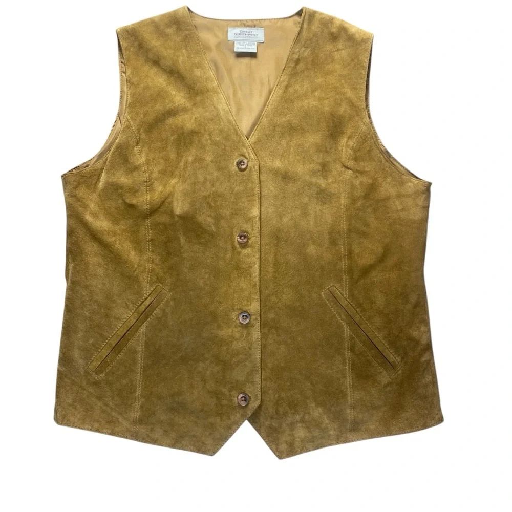 Vintage‎ Great Northwest Genuine Suede Leather Vest Brown Lined Size L